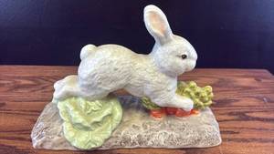 lot 5307 image: Ceramic Rabbit Figurine with Cabbage and Carrot on Base