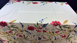 lot 5318 image: White Floral Print Tablecloth with Colorful Wildflower Design