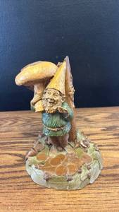 lot 5331 image: Hand Carved Wood Gnome Under Mushroom Figurine