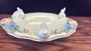 lot 5338 image: Decorative Porcelain Bunny Rabbit Serving Tray with Floral Design