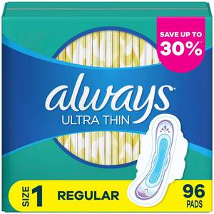 lot 5420 image: Always Ultra Thin Pads Size 1 Regular Absorbency Unscented with Wings  96 Count