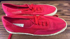lot 5363 image: Red Canvas Espadrille Sneakers with Rope Sole