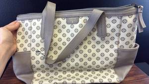 lot 5377 image: Fossil Signature Print Tote Bag with Leather Trim