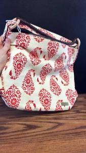 lot 5381 image: Stephanie Johnson Red Floral Canvas Tote Bag