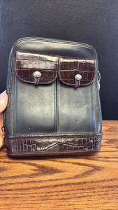 lot 5388 image: Brighton Black Leather Handbag with Croc Trim