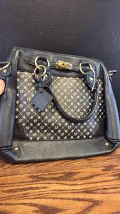 lot 5390 image: Black Leather Handbag with SF Monogram Pattern