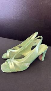 lot 5403 image: Green Slingback Heels with Mesh Detail