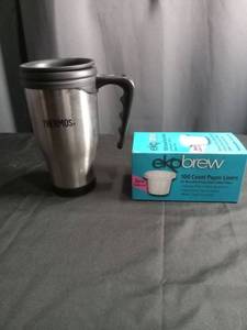 lot 5256 image: Thermos Stainless Steel Travel Mug with Ekobrew Paper Liners