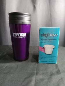 lot 5257 image: Zyprexa Travel Mug and Ekobrew Coffee Filter Bundle