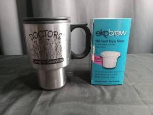 lot 5259 image: Doctors Stainless Steel Travel Mug with Ekobrew Coffee Filters