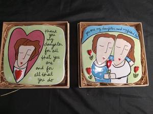 lot 5267 image: Hand Painted Ceramic Plates with Family Messages