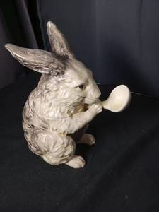 lot 40936 image: Ceramic Rabbit Figurine with Bowl and Spoon Set