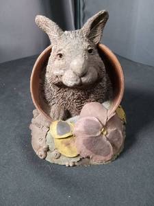lot 40955 image: Ceramic Rabbit Garden Planter Pot with Terra Cotta Base
