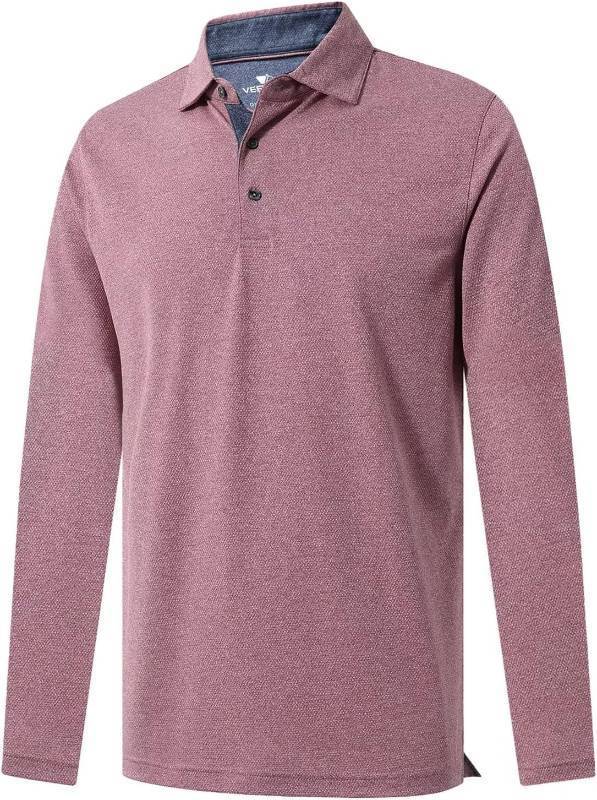 lot 5978 image: VEBOON Mens Polo Shirts Long Sleeve Cotton Blend Heather Moisture Wicking Casual Collared Shirts XL. Wine Heather