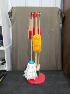 lot 3805 image: Kids Wooden Cleaning Play Set with Stand
