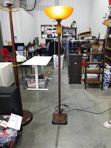 lot 3808 image: Torchiere Floor Lamp with Amber Glass Shade