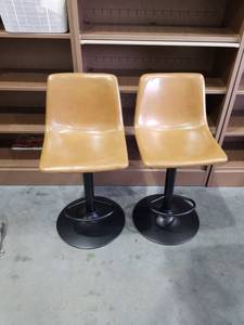 lot 3809 image: Set of Two Height Adjustable Swivel Bar Stools with Pedestal Base