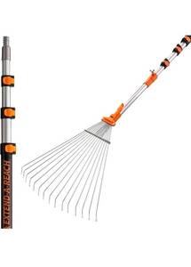 lot 18659 image: 4-12 ft Telescoping Roof Rake 20 ft Reach  Collapsible Roof Rake for Leaves and Pine with Extension Pole  Roof Cleaning Tool for Gardening and Lawns  High Reach Adjustable Metal Leaf Raker - Retail $65