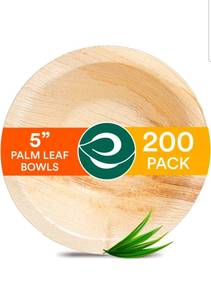 lot 18666 image: ECO SOUL Disposable Palm Leaf Bowls Like Bamboo, 5 Oz Round 200 Pack, Heavy Duty Natural Biodegradable and Compostable Tableware Serving for Party, Catering, BBQ, Picnic - Retail $45