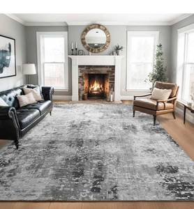 lot 18669 image: Living Room Rug 8x10 Gray Area Rugs Machine Washable Abstract Boho Large Rug Non-Slip Non-Shedding Faux Wool Indoor Vintage Carpet for Bedroom, Classroom, Dining Room, Kids Playroom - Retail $99