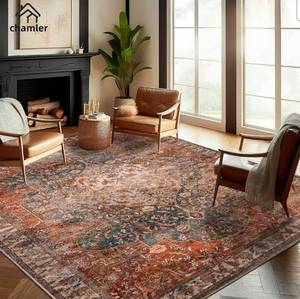 lot 18670 image: chamler 8x10 Area Rug Washable Vintage Traditional Mat Distressed Indoor Foldable Thin Retro Accent Floral Non Slip Carpet Rugs for Living Room Dining Room Office - Retail $99