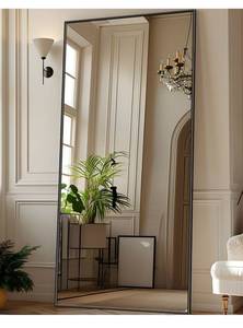 lot 18676 image: Antok Full Length Mirror, 71x28 Floor Mirror with Stand, Hanging Mounted Mirrors for Bedroom, Living Room, Cloakroom, Dining Room, Black, Rect - Retail $125