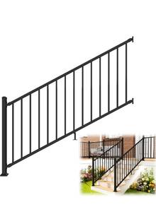 lot 18678 image: Modular 1 Pack W.6ft x H.36in Aluminum Porch and Deck Railing for Stairs, AAMA 2604��Grade Textured Matte Black Outdoor Stair Railing Kit for Outdoor Steps Deck and Porch Railing (with Post) - Retail $159