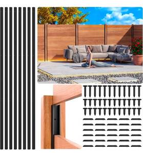 lot 18679 image: LukLoy 8 Pack 6FT Aluminum U-Channel Privacy Fence Posts, Fit for 34 inch Wood Boards, Rustproof & Weather-Resistant, Black No-Dig Outdoor Fence Panels Posts with 1mm Spacer Gaskets for Backyard - Retail $249