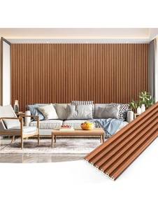 lot 18680 image: Art3dwallpanels Wood Slat Wall Paneling, 104 x 6.7 WPC Soundproof 3D Wall Panels for Interior Wall Decor, 8 Pack Fluted Textured Panel Wall Slats, Teak - Retail $179