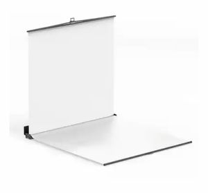 lot 18681 image: RAUBAY - Collapsible Screen - FloorFlex Backdrop with Floor Extension 7x7x7ft - Portable Retractable Background with Stand - White - Retail $449