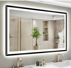 lot 18691 image: 60x40 Black Framed LED Bathroom Mirror with Lights, Backlit and Front Light, Lighted Bathroom Vanity Mirror for Wall Dimmable Anti-Fog Memory Tempered Glass HorizontalVertical - Retail $339