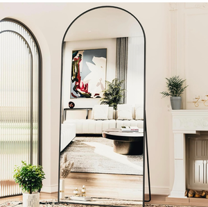 lot 18693 image: Antok Full Length Mirror, 76x34 Floor Mirror, Floor Standing Freestanding Full Body Mirror with Stand for Bedroom, Hanging Mounted for Living Room Cloakroom, Black - Retail $169
