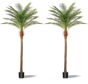 lot 18697 image: 2-Pieces Trees 9 ft. Artificial Palm Tree w Black Pot and 21-Adjustable Leaves 108 in. Green Plants Outdoor Indooe Dec - Retail $199