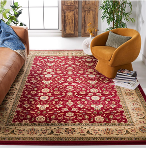 lot 18698 image: SAFAVIEH Lyndhurst Collection Area Rug - 9 x 12, Red & Ivory, Traditional Oriental Design, Non-Shedding & Easy Care, Ideal for High Traffic Areas in Living Room, Bedroom (LNH312A) - Retail $249