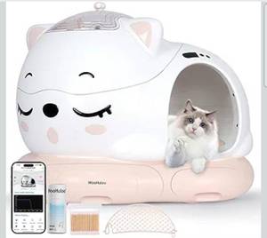 lot 18706 image: Automatic Cat Litter Box Self Cleaning with AI & 21 Sensors,Extra Large 80L, for Large Cats & Multiple Cats, Dual Odor Control, Low-Entry Design, Quiet Motor, APP Control (White) - Retail $299