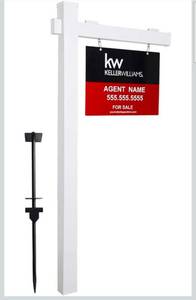 lot 18710 image: Vinyl PVC 6-Feet Real Estate Sign Post, Realtor Yard Sign Post for Open House and Home for Sale, 47 Arm Holds Up to 36 Sign, White with Flat Cap(No Sign) - Retail $90