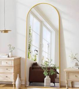 lot 18712 image: Mirror Full Length, 71x26 Arched Full Length Mirror, Arch Mirror with Stand, Large Standing Mirrors, Oversized Full Body Mirrors with Aluminum Frame for Bedroom, Living Room (Gold) - Retail $119