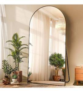 lot 18713 image: HARRITPURE 76x34 Arched Full Length Mirror Free Standing Hanging Mounted Mirror Aluminum Frame Modern Simple Home Decor for Living Room Bedroom Cloakroom, Black - Retail $151