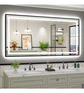 lot 18721 image: 72x36 Inch LED Bathroom Mirror with Black Frame, Backlit & Front Lit, Anti-Fog Lighted Bathroom Vanity Mirror for Wall, Memory Function, Dimmable, HD Tempered Glass, Shatter-Proof - Retail $389