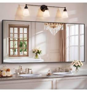 lot 18724 image: Bathroom Mirror 72x36, Large Matte Black Bathroom Mirror for Over Sink with Aluminum Frame, Rectangular Vanity Mirror with Right Angle, Wall Mirror Hangs Horizontal or Vertical, Shatterproof - Retail $209