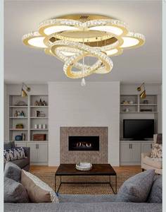 lot 18735 image: ykolupty W32 Modern Chandelier for Living Room Crystal Chandeliers Flush Mount Chandelier for Dining Room Bedroom Foyer Dimmable 2700-6000K (Gold Chandelier) - Retail $508