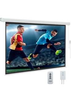 lot 18743 image: 84inch Motorized Projection Screen, 169 4K 3D HD Electric Projector Screen, WallCeiling Mounted White Projection Screen with Two Remote Controls for Indoor & Outdoor Use - Retail $119