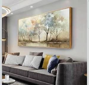 lot 18745 image: Abstract Wall Art Artwork Retro Trees Pictures Decor Canvas Painting Large Size Framed Ready to Hang Living Room Bedroom and Office Wall Decor 31x70 Inch - Retail $269