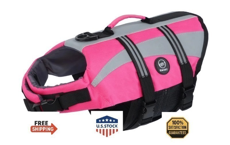 lot 443 image: Bundle of 2 EMUST Dog Life Vest Jacket for Boating, Swimming, High Visibility Adjustable - Medium