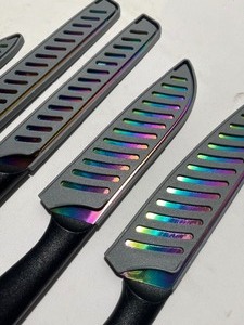 lot 149 image: 6 Piece Ultra Vibrant Knife Set - Chefs, Slicing, Bread, Utility, paring, Satoku