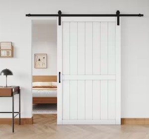 48 in. x 84 in. White Paneled H Style White Primed MDF Sliding Assembly Required Barn Door Slab with Hardware Kit