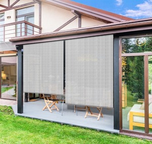 lot 103 image: Professional Quality Outdoor Indoor Grey Roller Shade w Aluminum Plate Cover & Brackets 75 x 84