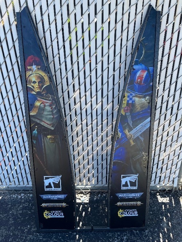 lot 624 image: WarHammer 40K Promo Steel Shelving Sides - Great Pieces for Decor in Your Game Room - Beautiful Coloring in Person - See all images