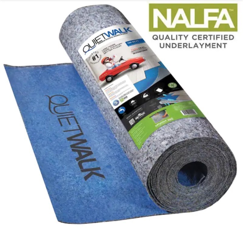 lot 59 image: QuietWalk 360 sq. ft. 6 ft. x 60 ft. x 3 mm Underlayment with Sound and Moisture Barrier for Laminate and Engineered Floors Retails $150