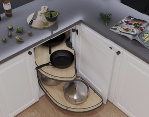 lot 6 image: Cornerstone Maxx 2 Tray Blind Corner Swing-Out Organizer, Blind Right, Scalea, Min Opening W 15 Face Frame  16-14 Frameless, Inst H 25-916 to 33-316, Carbon Steel Gray  Maple - Hardware sold separately - Trays Only